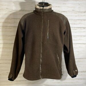Kuhl Alpenwurx Heavy Fleece Suede Jacket Berber Collar Full Zip Pockets Large